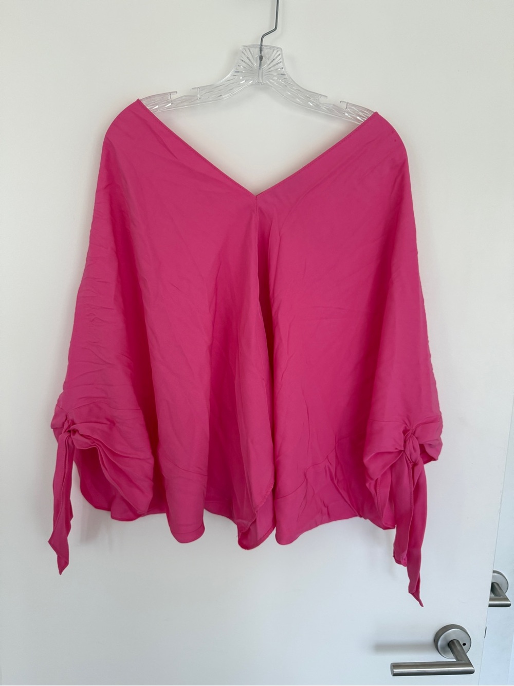 Zara Bright Pink V-Neck Tie-Sleeve Blouse